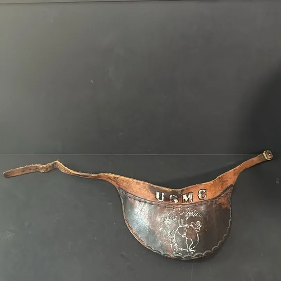 Vintage Leather Tooled USMC Leather Visor - Picture 9 of 15